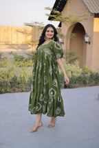 Elegant Olive Green Printed Maxi Dress for Effortless Ethnic Charm