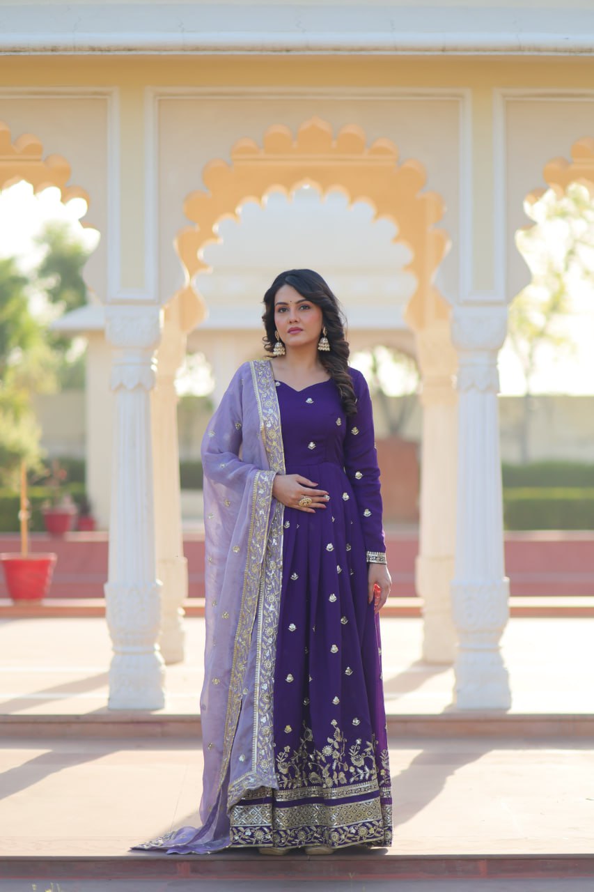 Royal Purple Anarkali Set with Embroidered Dupatta
