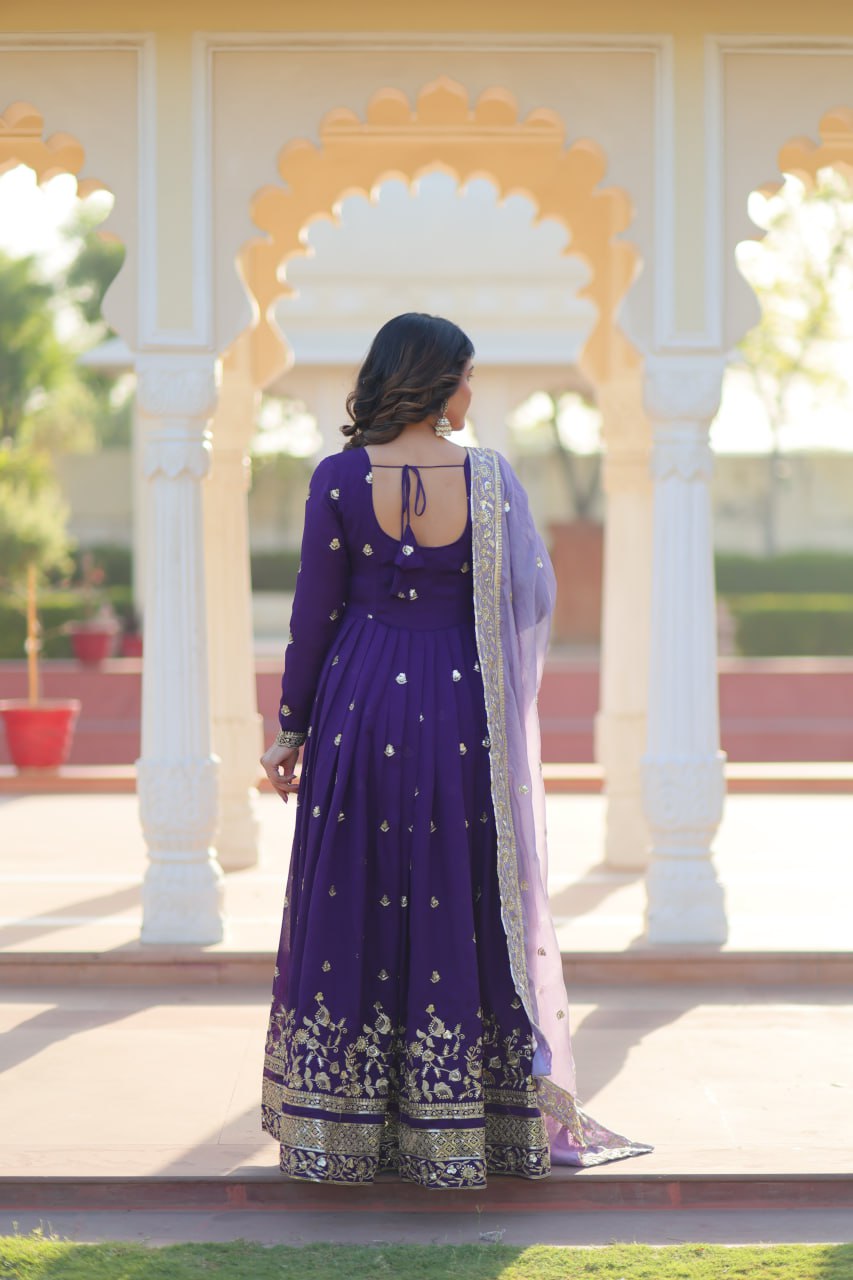 Royal Purple Anarkali Set with Embroidered Dupatta