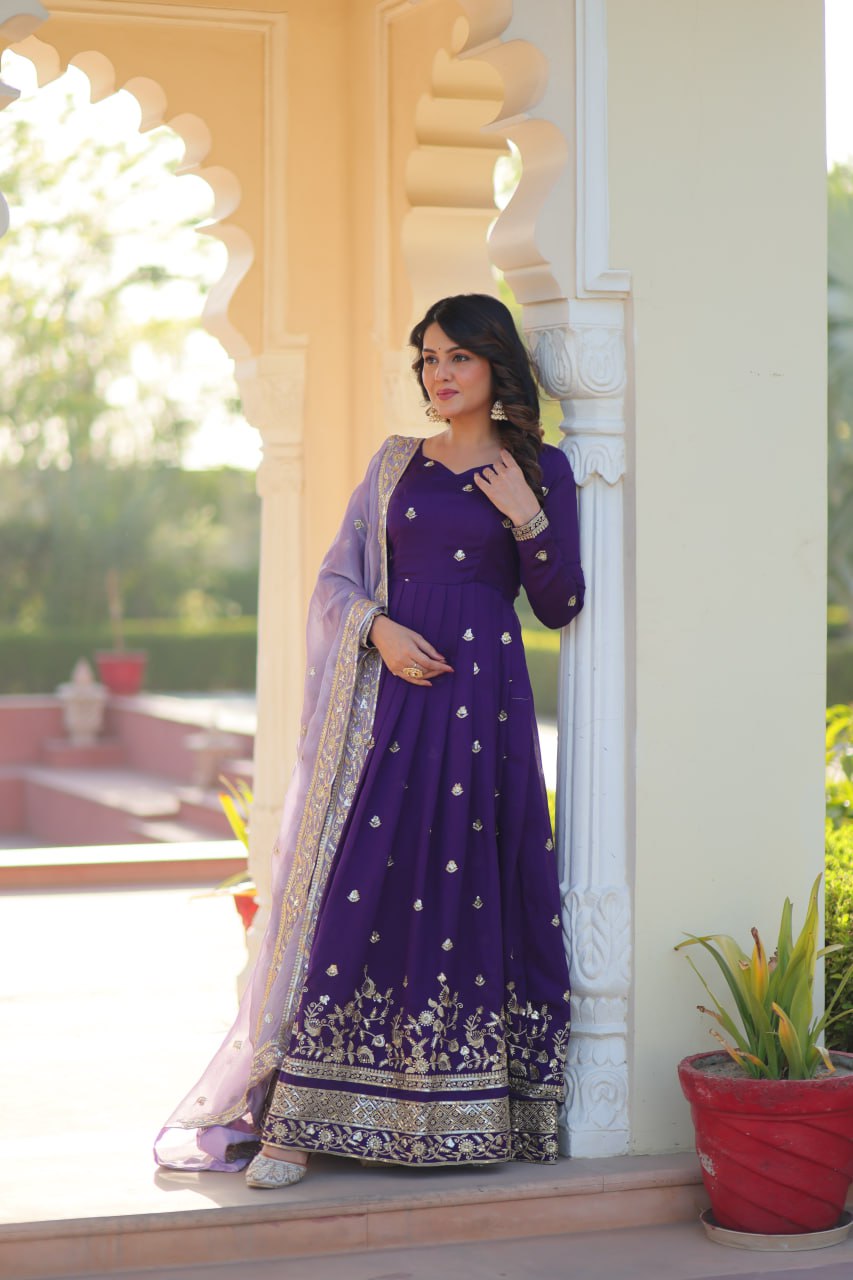 Royal Purple Anarkali Set with Embroidered Dupatta