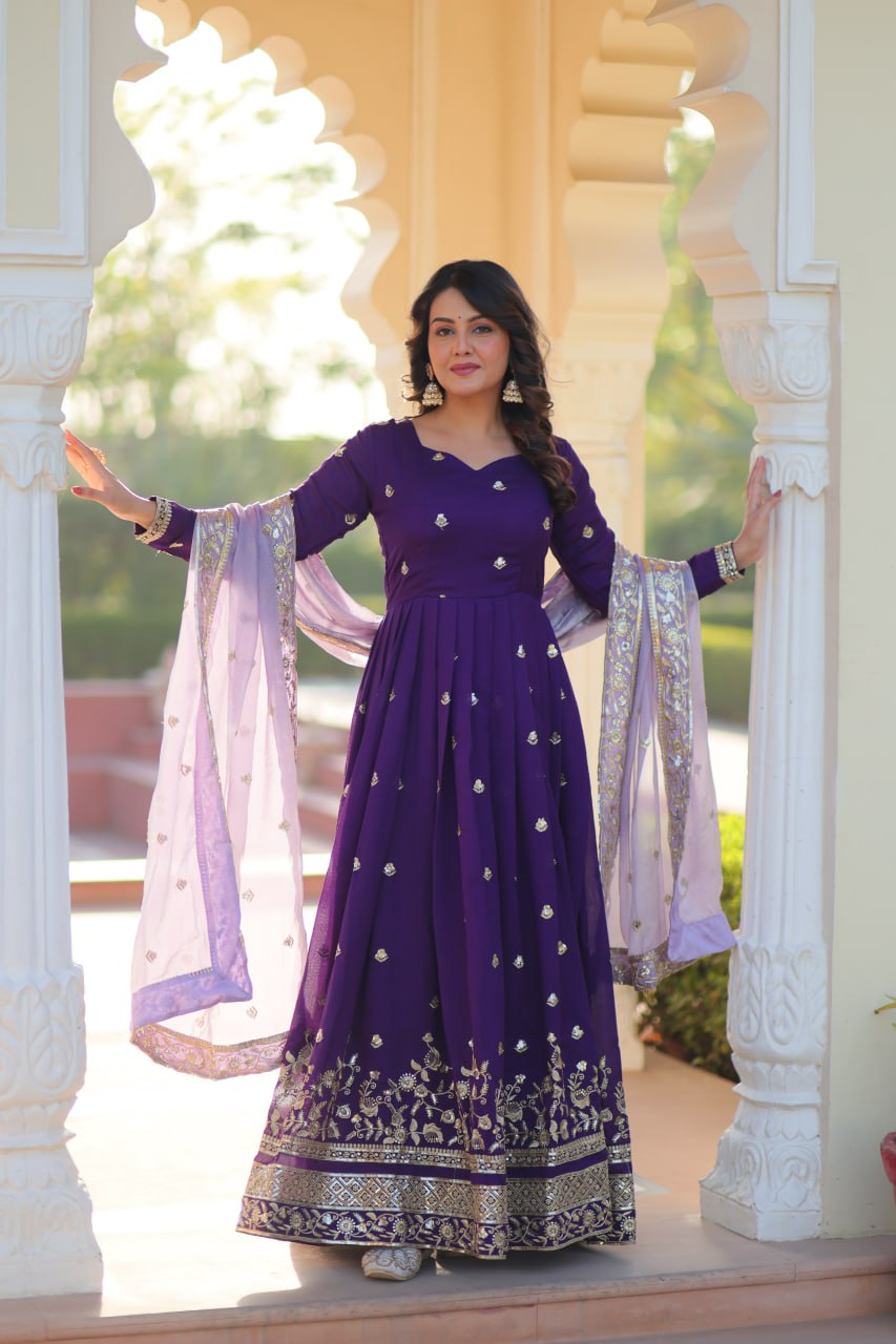 Royal Purple Anarkali Set with Embroidered Dupatta