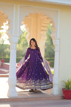 Royal Purple Anarkali Set with Embroidered Dupatta