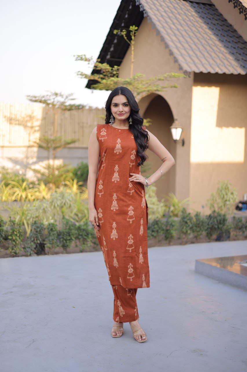 Women Ethnic Printed Cotton Kurta Set