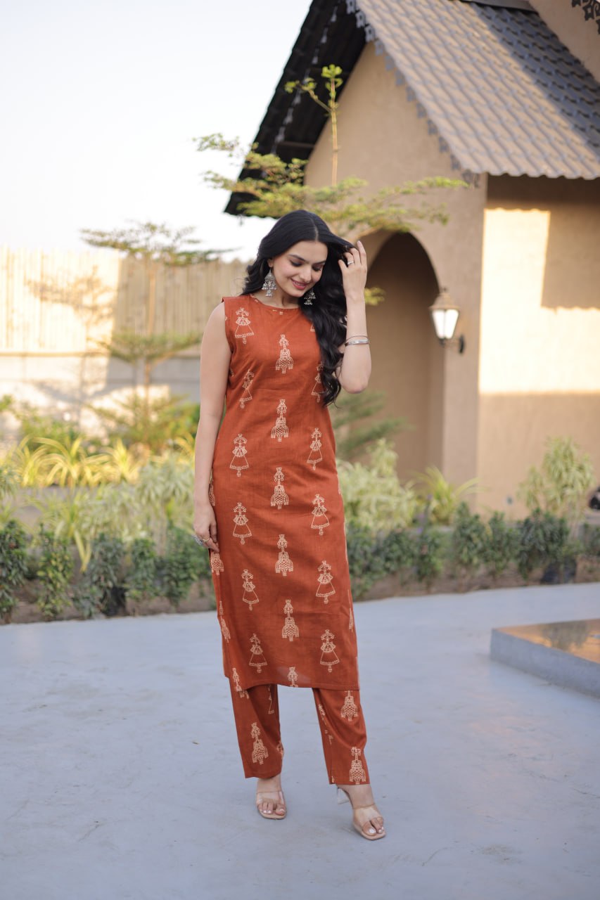 Women Ethnic Printed Cotton Kurta Set