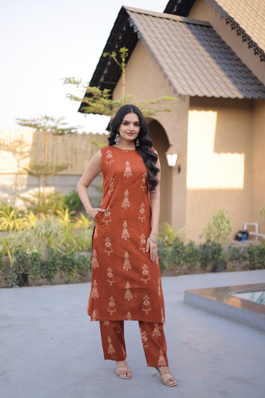Women Ethnic Printed Cotton Kurta Set
