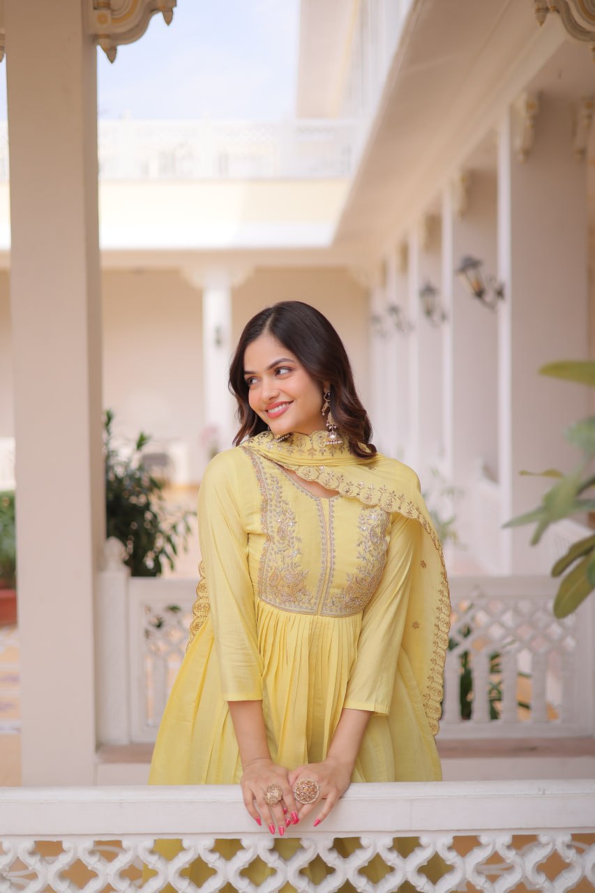 Women Designer Yellow Anarkali Suit Set