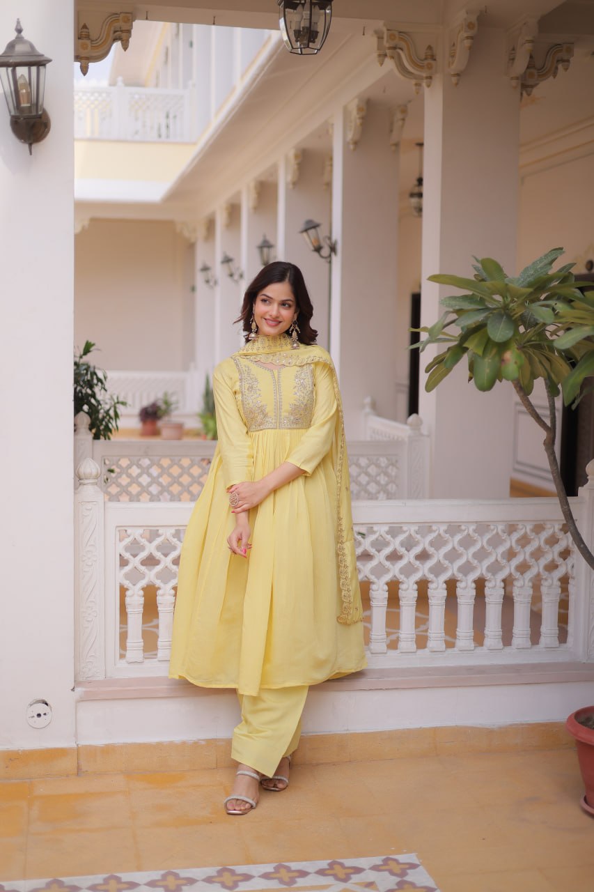 Women Designer Yellow Anarkali Suit Set