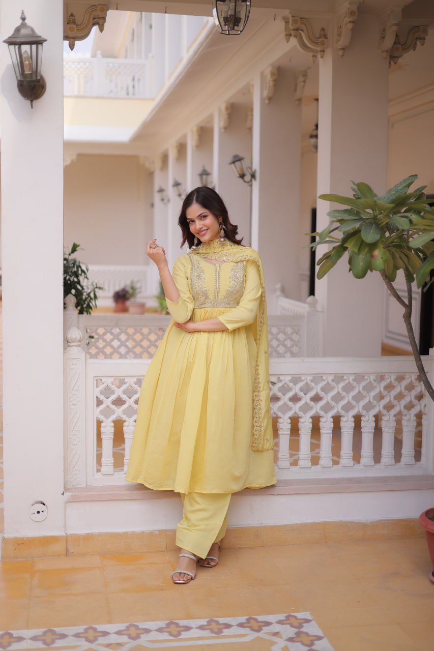 Women Designer Yellow Anarkali Suit Set