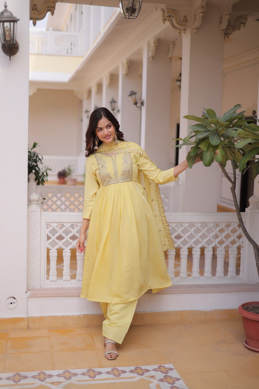 Women Designer Yellow Anarkali Suit Set