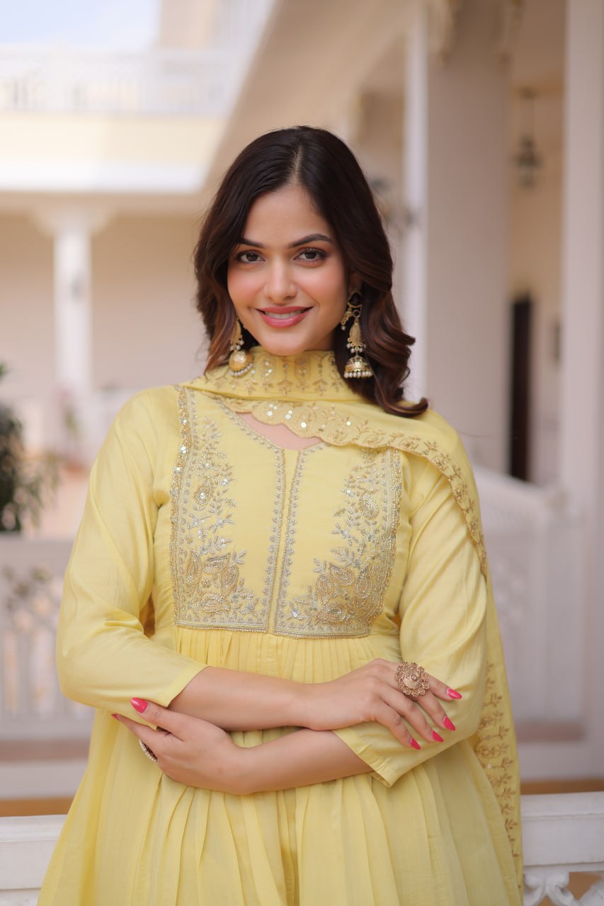 Women Designer Yellow Anarkali Suit Set