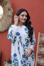 Women’s White Cotton Kurta Set with Handblock Floral Print