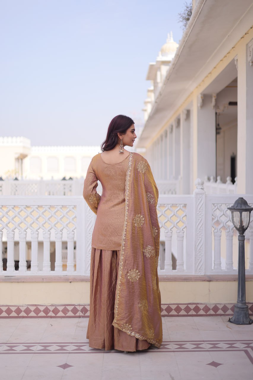 Majestic Gold Embroidered Sharara Set with Dupatta