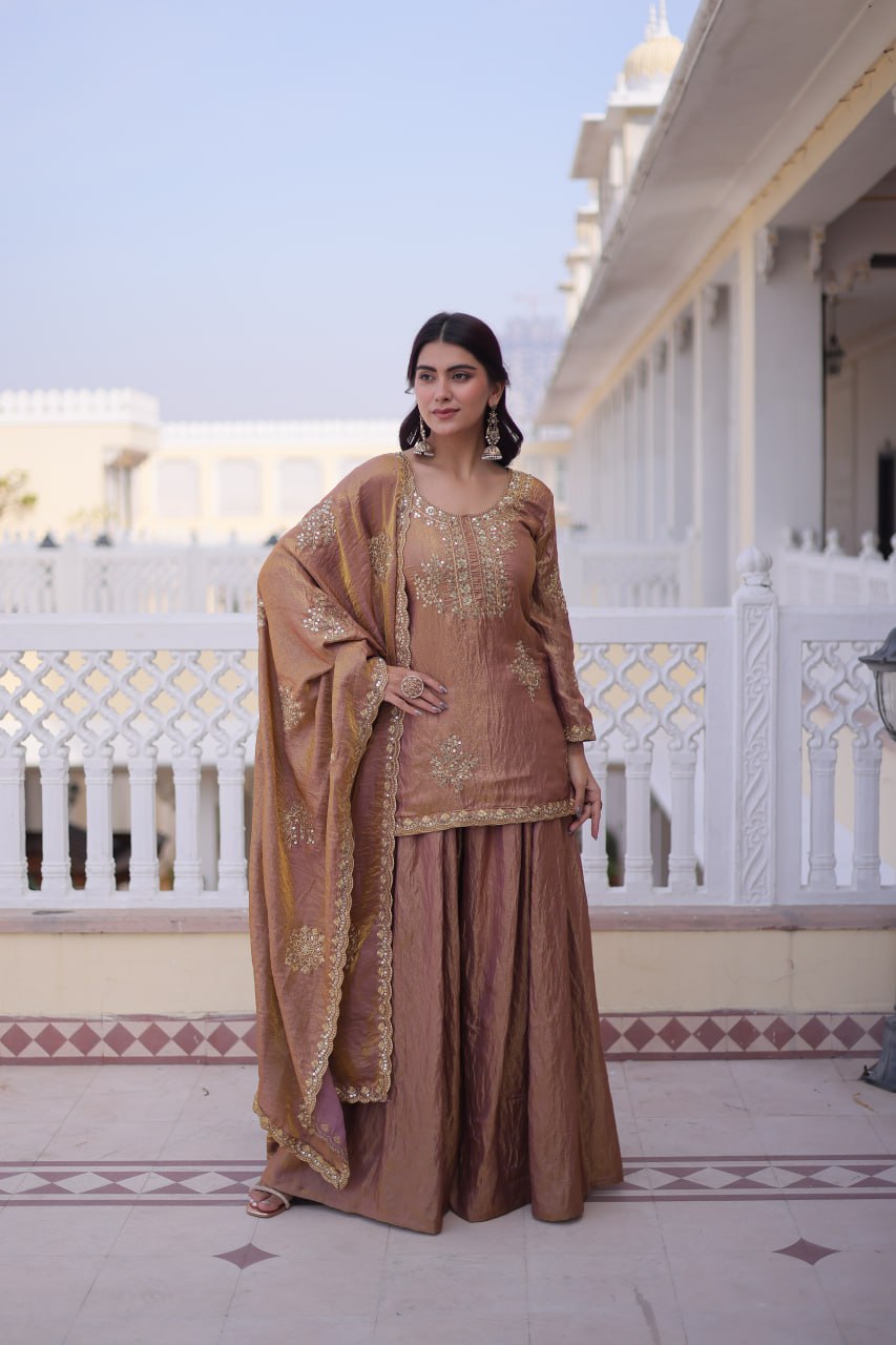 Majestic Gold Embroidered Sharara Set with Dupatta