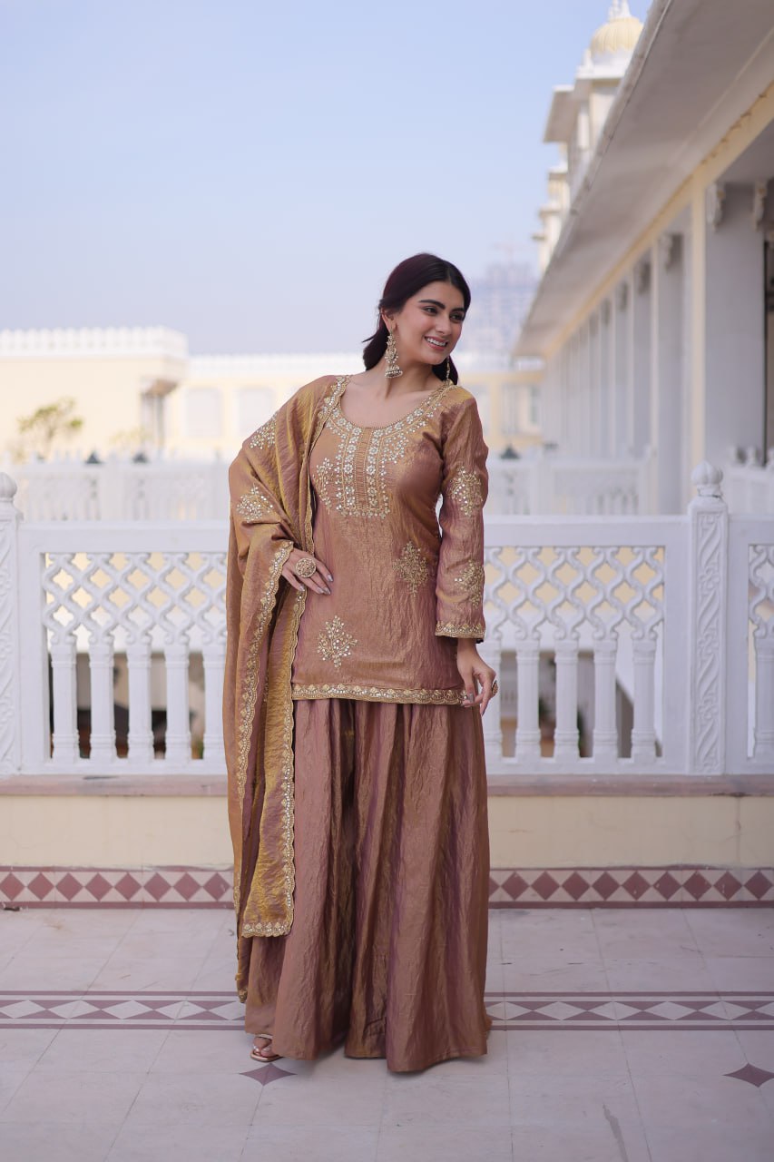 Majestic Gold Embroidered Sharara Set with Dupatta