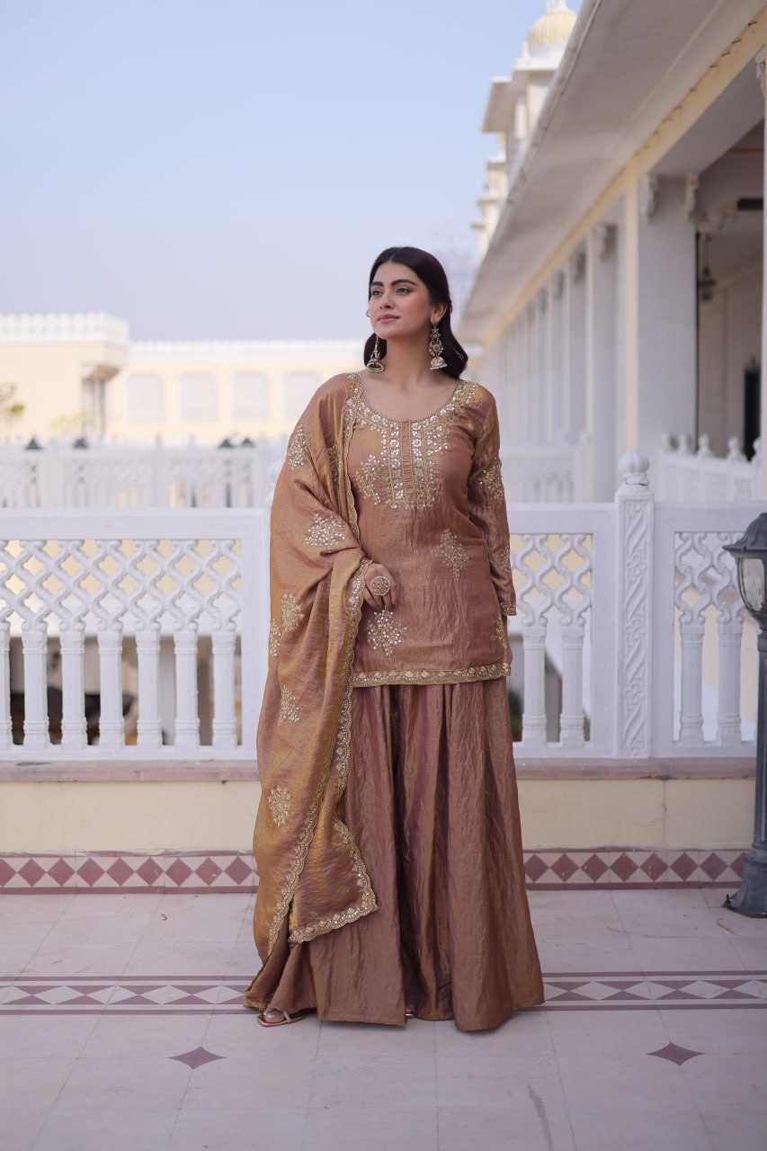 Majestic Gold Embroidered Sharara Set with Dupatta