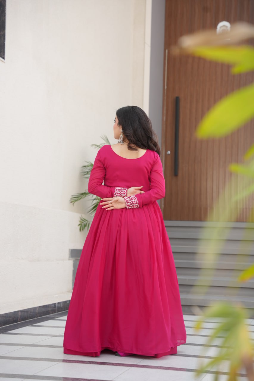 Elegant Pink Embroidered Anarkali Gown