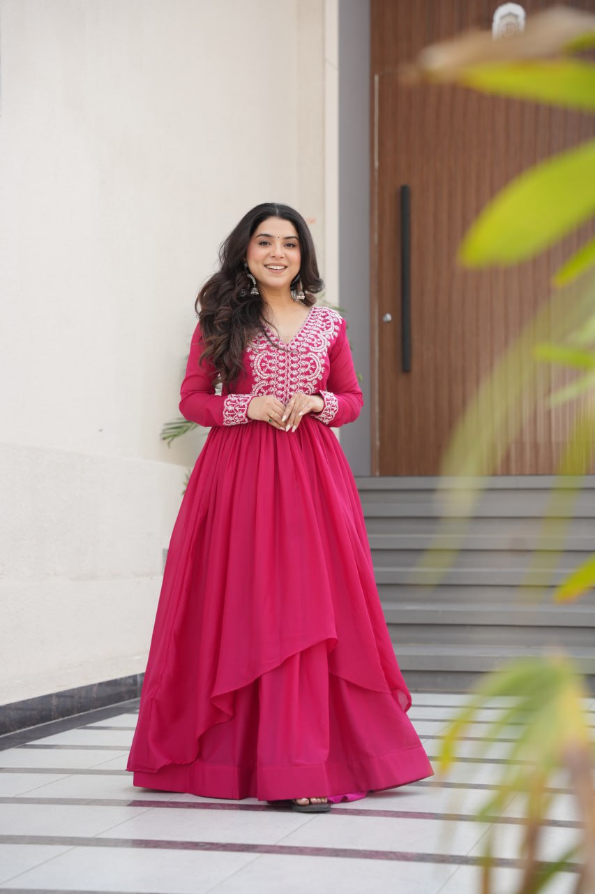 Elegant Pink Embroidered Anarkali Gown