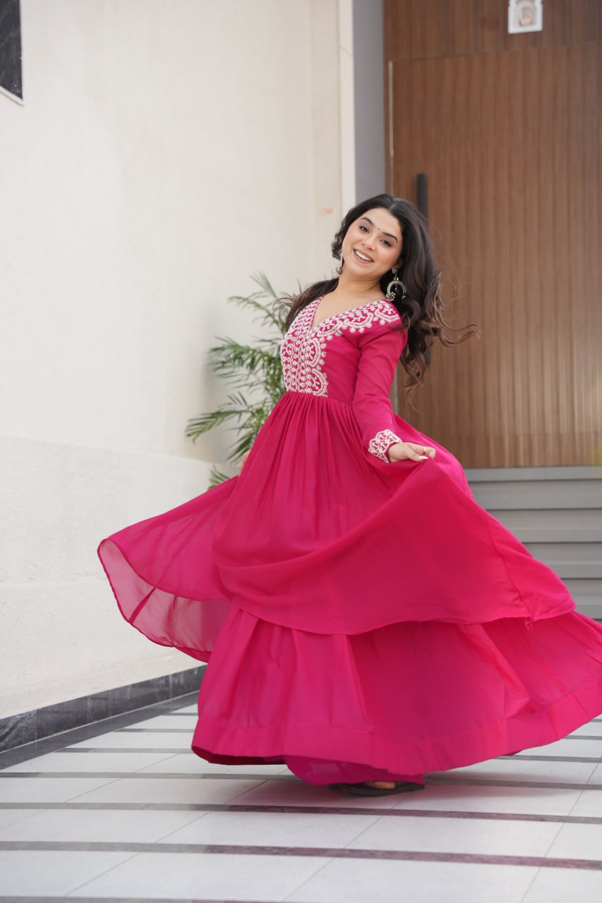 Elegant Pink Embroidered Anarkali Gown