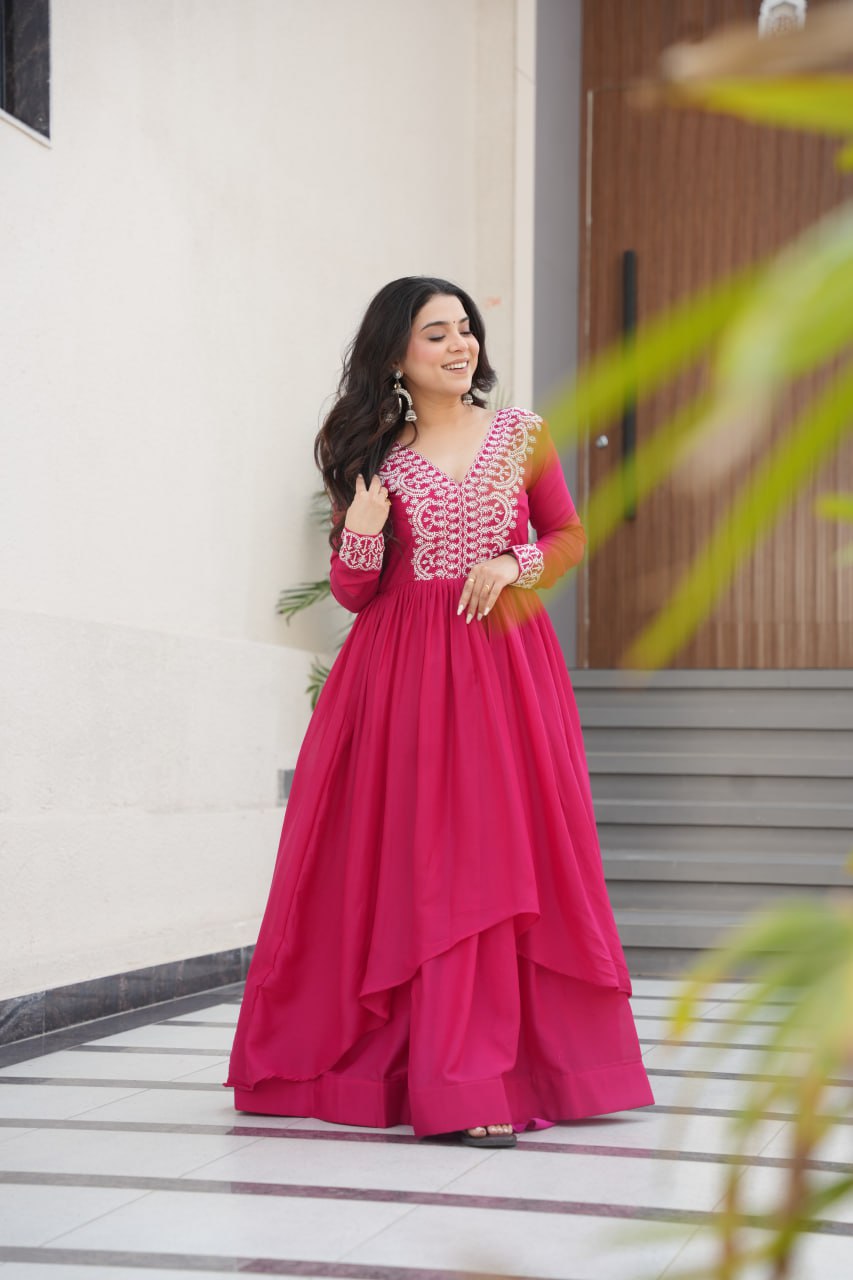 Elegant Pink Embroidered Anarkali Gown