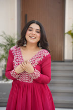 Elegant Pink Embroidered Anarkali Gown