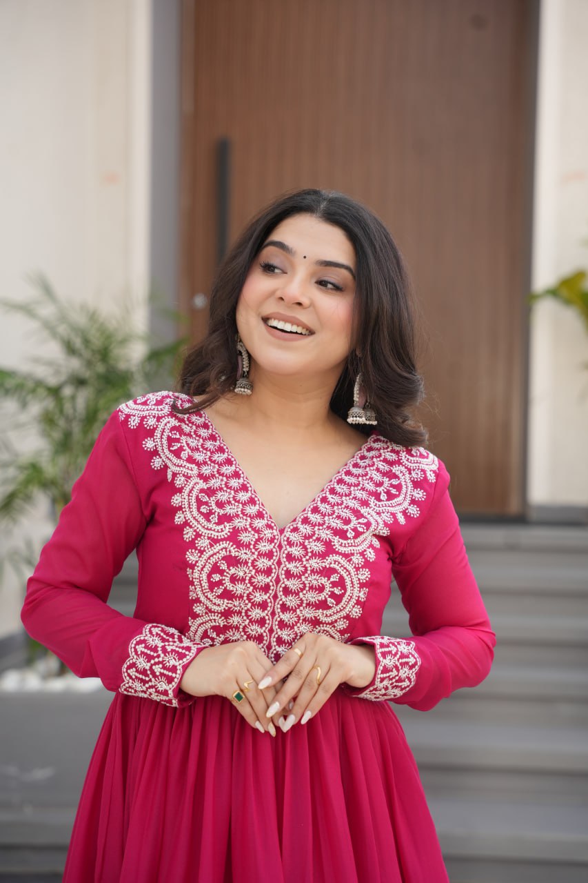 Elegant Pink Embroidered Anarkali Gown
