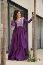 Women’s Purple Embroidered Anarkali Gown