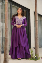 Women’s Purple Embroidered Anarkali Gown