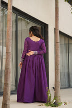 Women’s Purple Embroidered Anarkali Gown