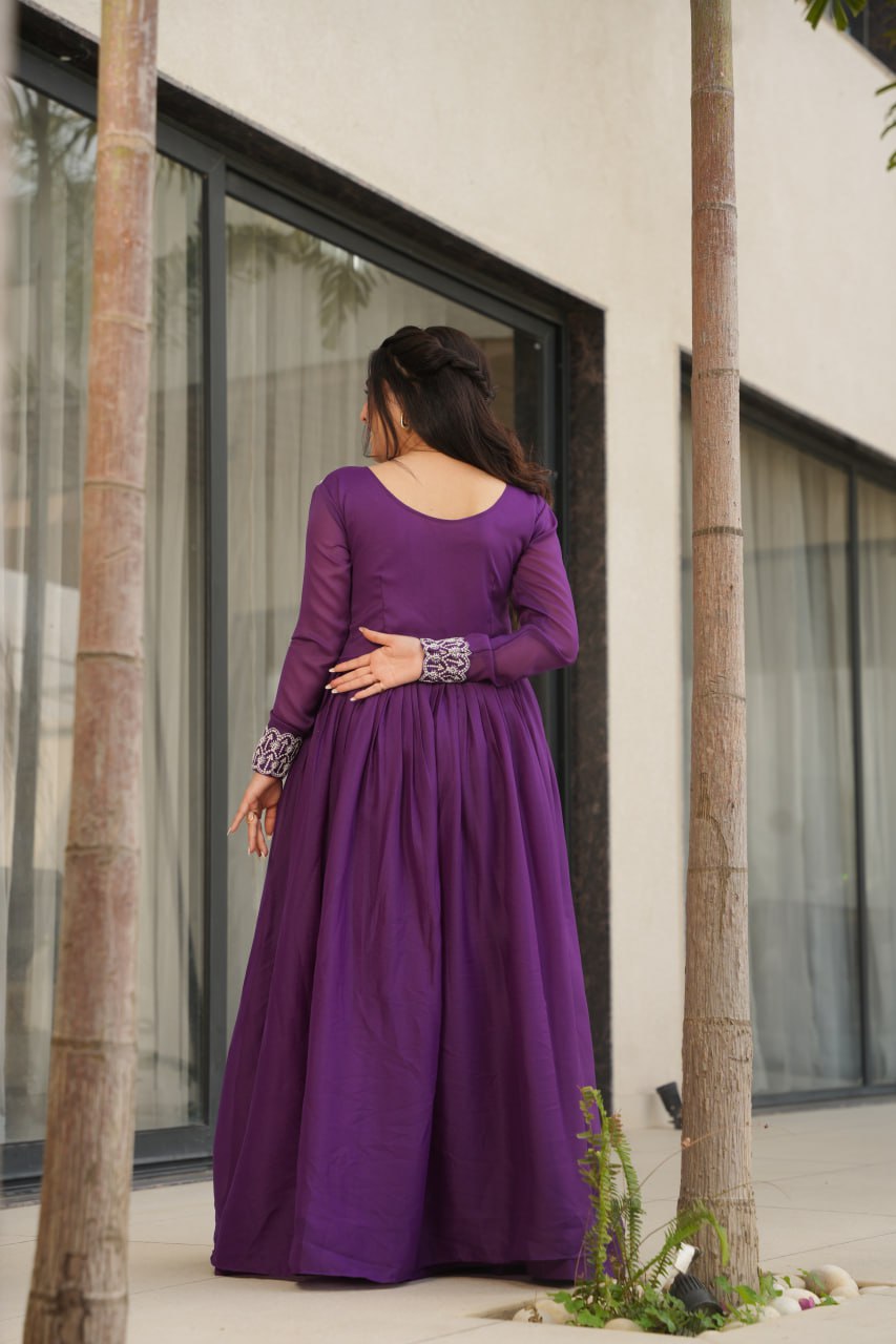 Women’s Purple Embroidered Anarkali Gown