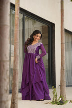 Women’s Purple Embroidered Anarkali Gown