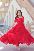 Stylish Red Flared Anarkali Gown