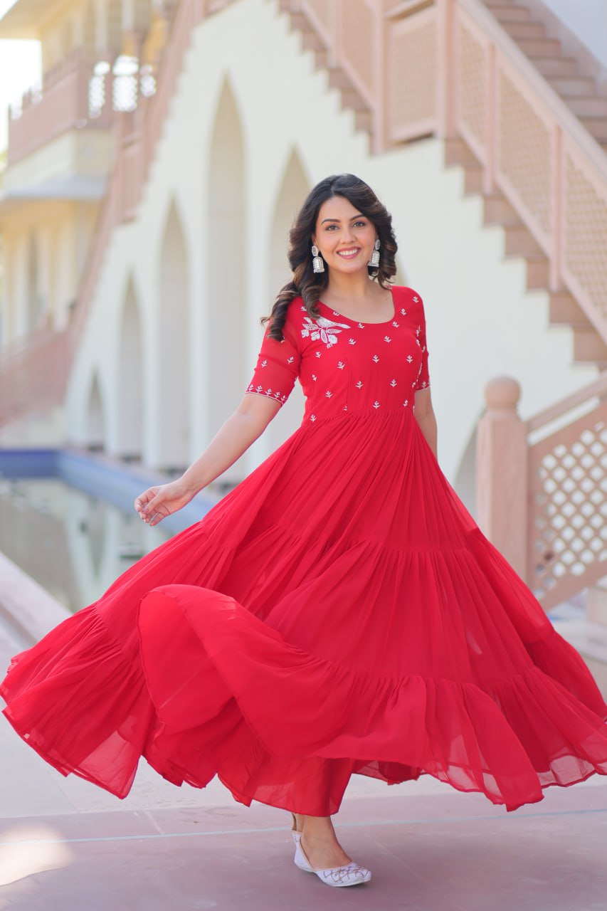 Stylish Red Flared Anarkali Gown
