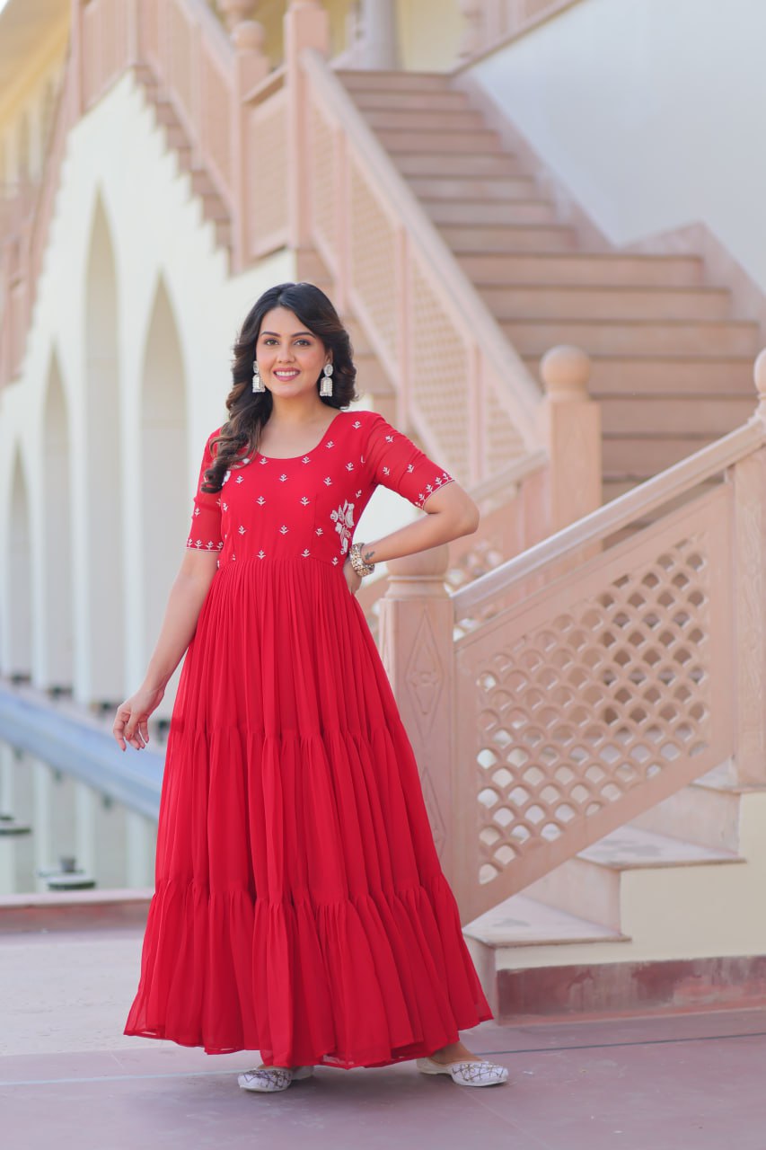 Stylish Red Flared Anarkali Gown