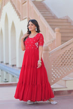 Stylish Red Flared Anarkali Gown