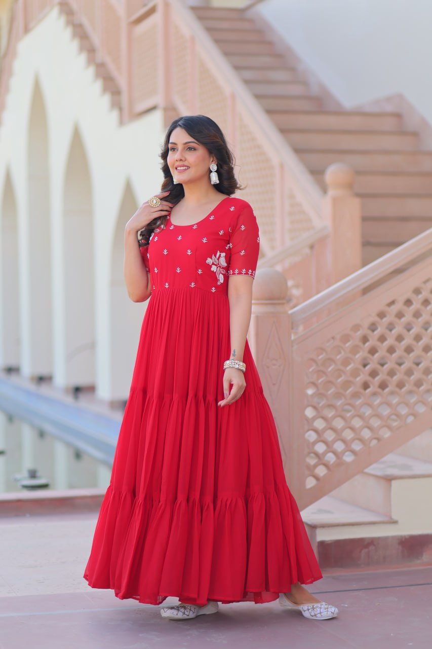 Stylish Red Flared Anarkali Gown
