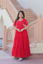 Stylish Red Flared Anarkali Gown