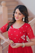Stylish Red Flared Anarkali Gown