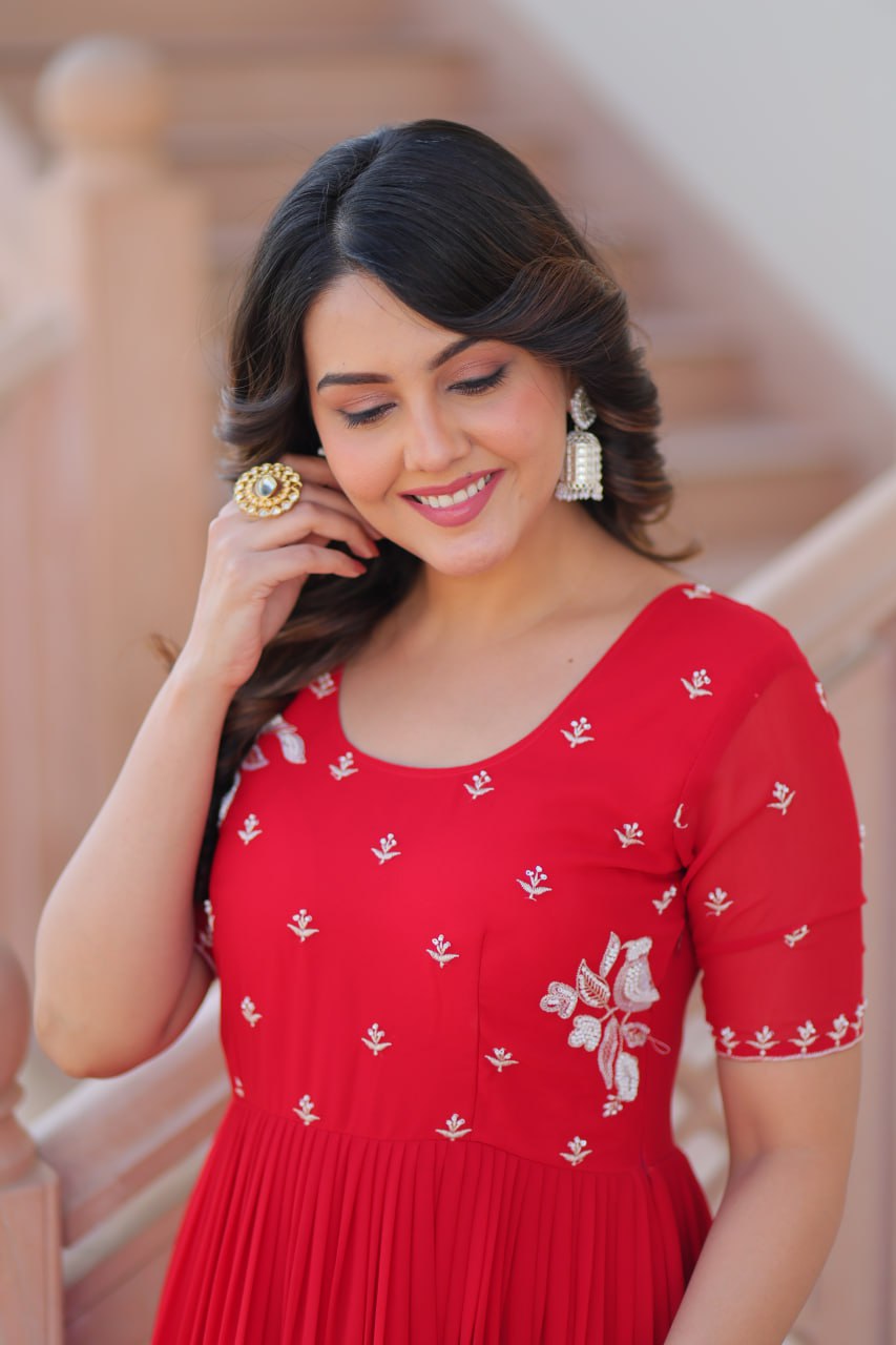 Stylish Red Flared Anarkali Gown