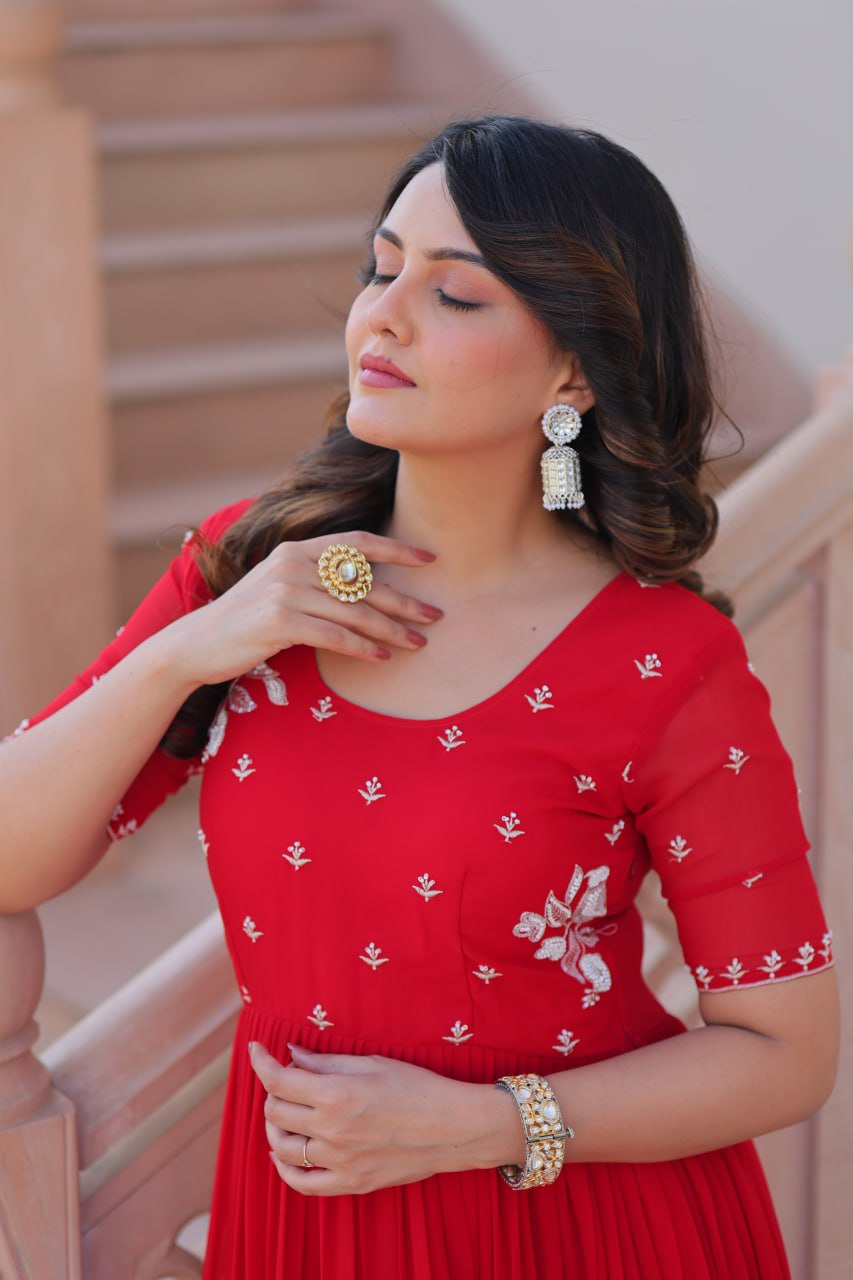 Stylish Red Flared Anarkali Gown