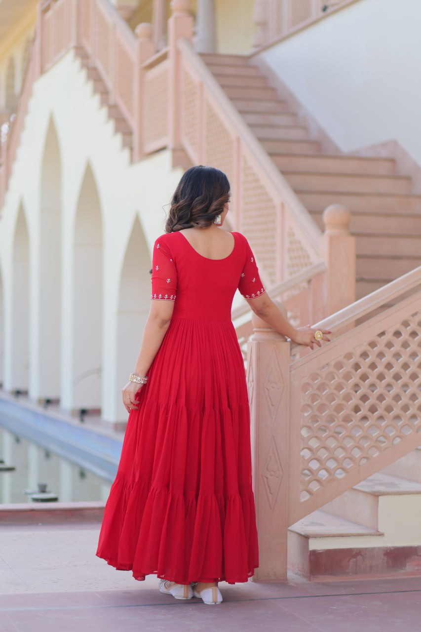 Stylish Red Flared Anarkali Gown