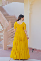 Elegant Mustard Yellow Flared Anarkali Gown