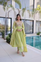Elegant Pistachio Green Flared Anarkali with Handwork Dupatta