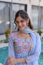 Elegant Sky Blue Flared Anarkali Suit set with Embroidered work