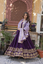 Stylish Purple Festive Gown with Embroidered Dupatta