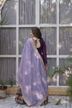 Stylish Purple Festive Gown with Embroidered Dupatta