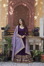 Stylish Purple Festive Gown with Embroidered Dupatta