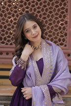 Stylish Purple Festive Gown with Embroidered Dupatta