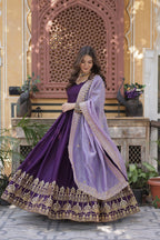 Stylish Purple Festive Gown with Embroidered Dupatta