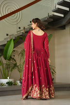 Elegant Wine Color Anarkali Dress with Designer Dupatta