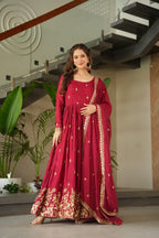 Elegant Wine Color Anarkali Dress with Designer Dupatta